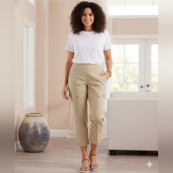 Soft Surroundings Pants - Soft Surroundings NWT Khaki Harper Straight Leg Cropped Pants Size Large (14/16)